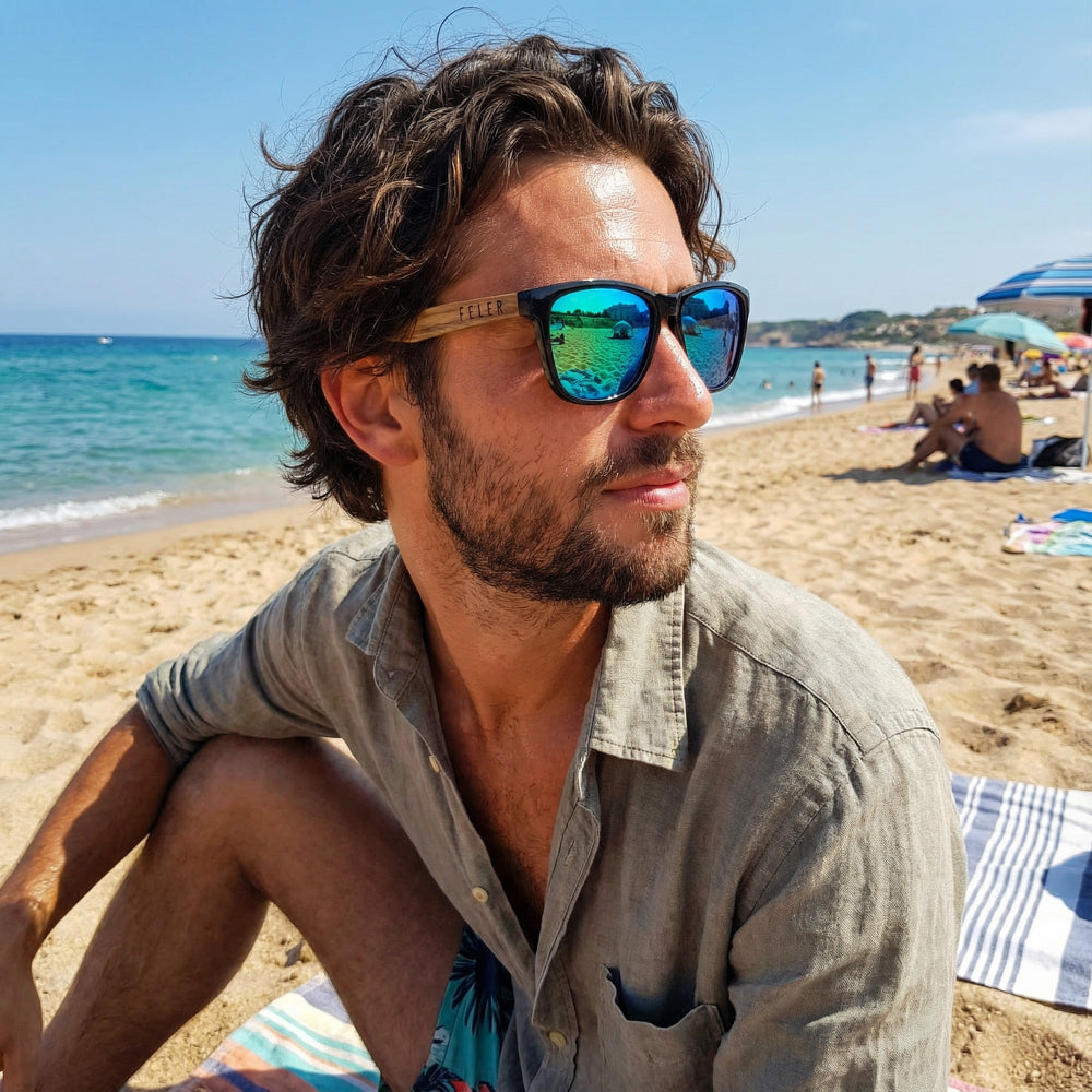 Feler 1505M-1 Wooden Sunglasses - GREEN UNISEX Size 52 mm